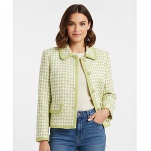 SIMPLY MANAKIN Elegant Green and White Houndstooth Jacket - Size 12P